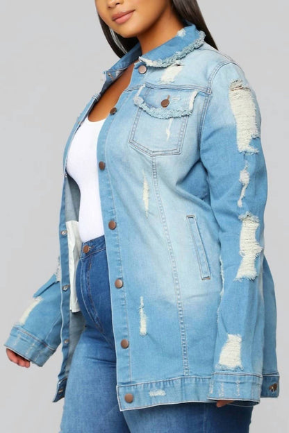 Vintage Washed Oversize Long Sleeve Jacket - Plus