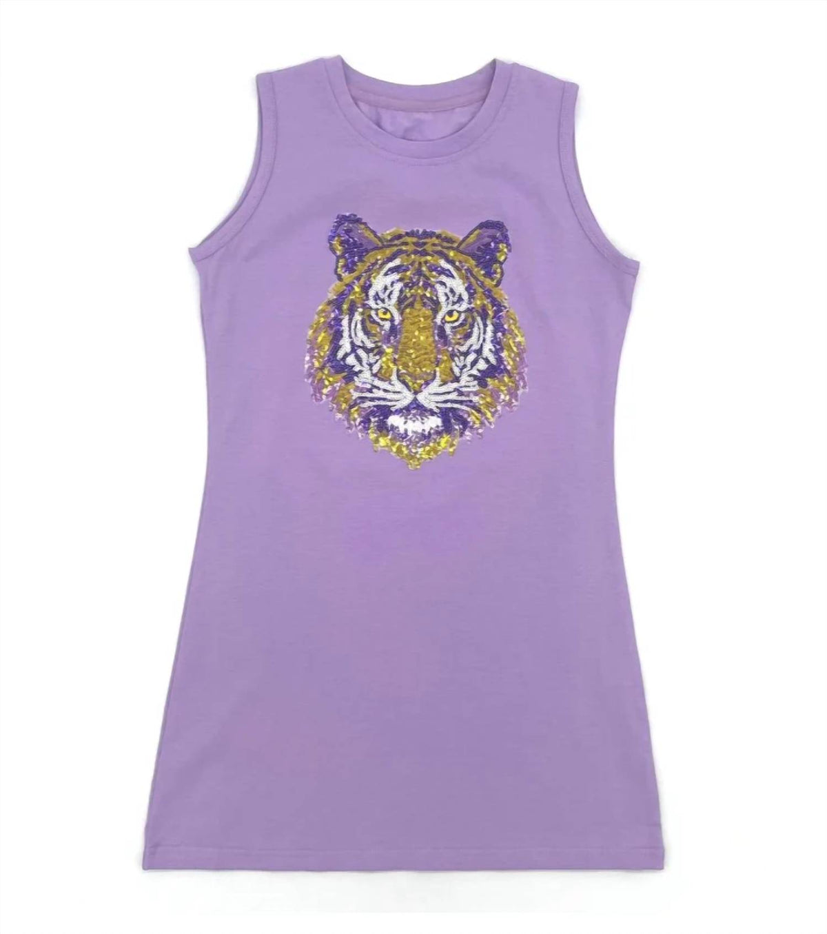 Blended Spirit Girl's Sequin Tiger Face Dress in Lavender - view 4