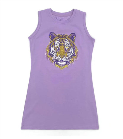 Blended Spirit Girl's Sequin Tiger Face Dress in Lavender - view 4