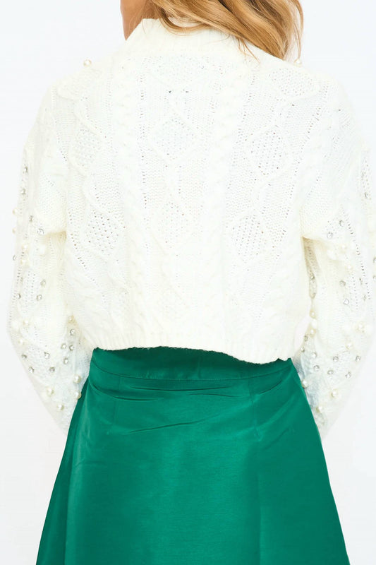 Pearl & Crystal Cable Knit Sweater Top