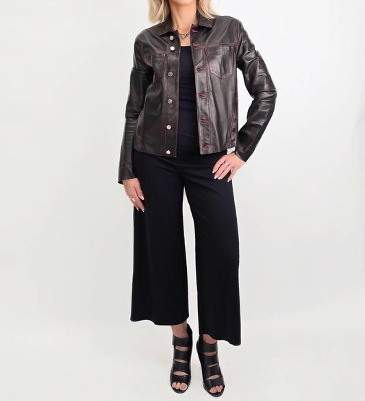 Crop Stiched Leather Jacket