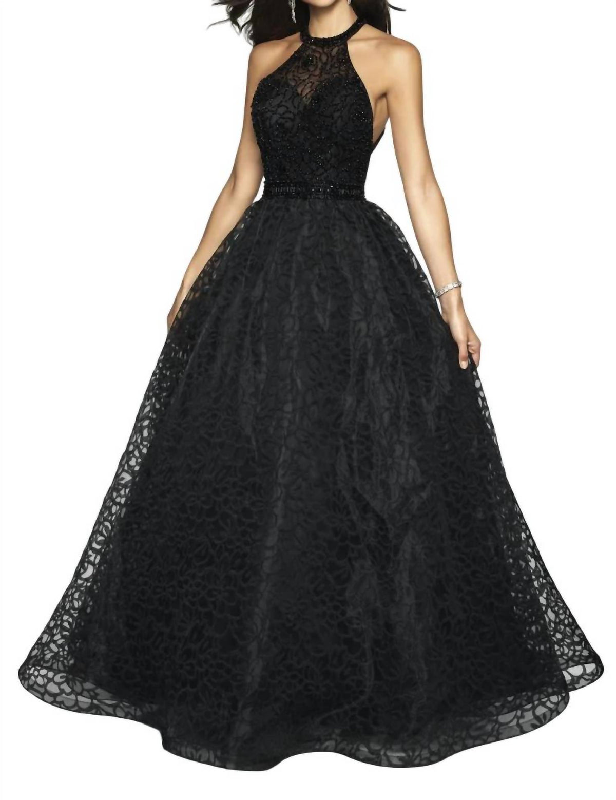 Patterned Organza Halter Ballgown