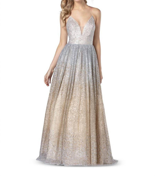 Sequin Deep V-neck Gown