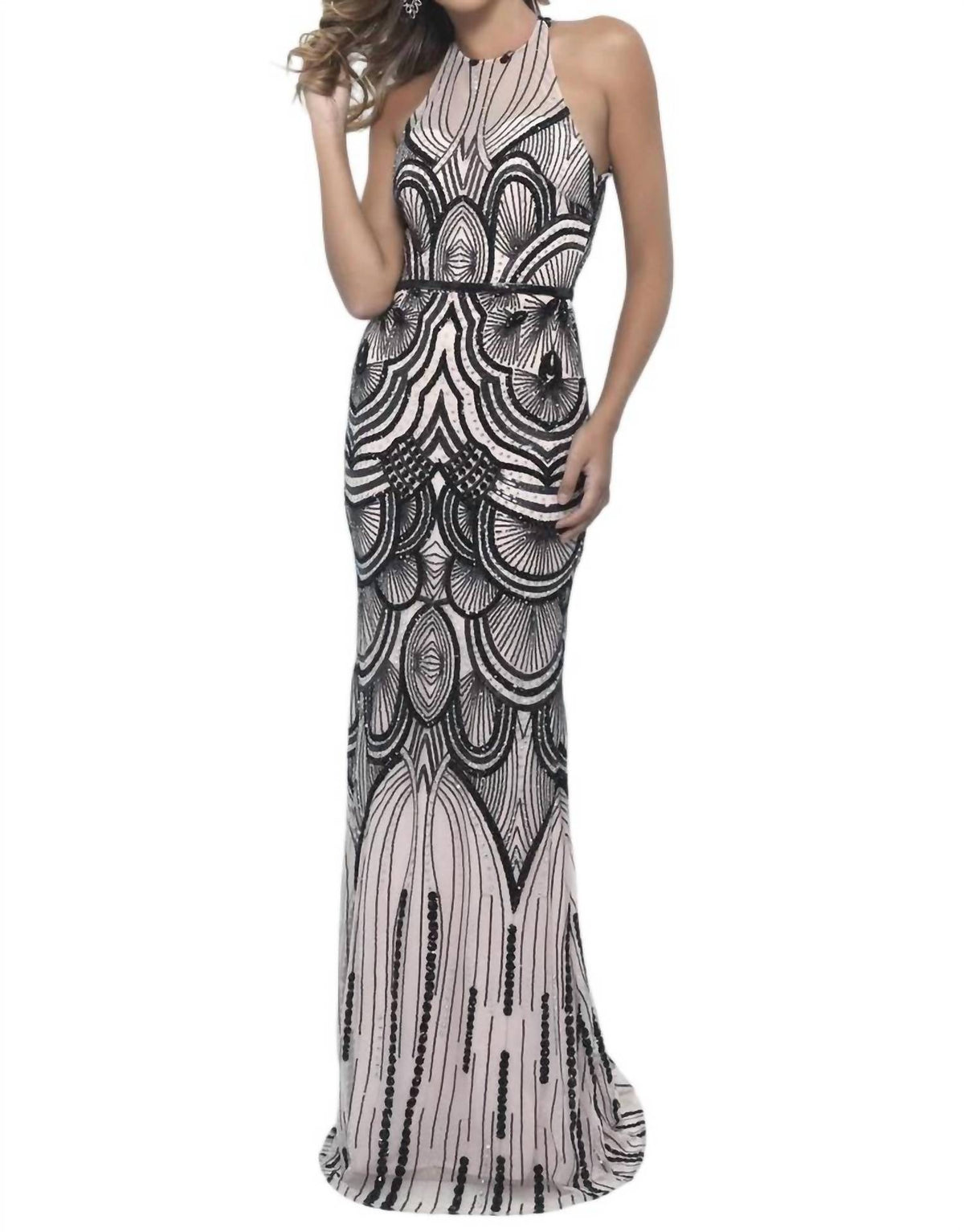 Sequin Open Back Evening Gown