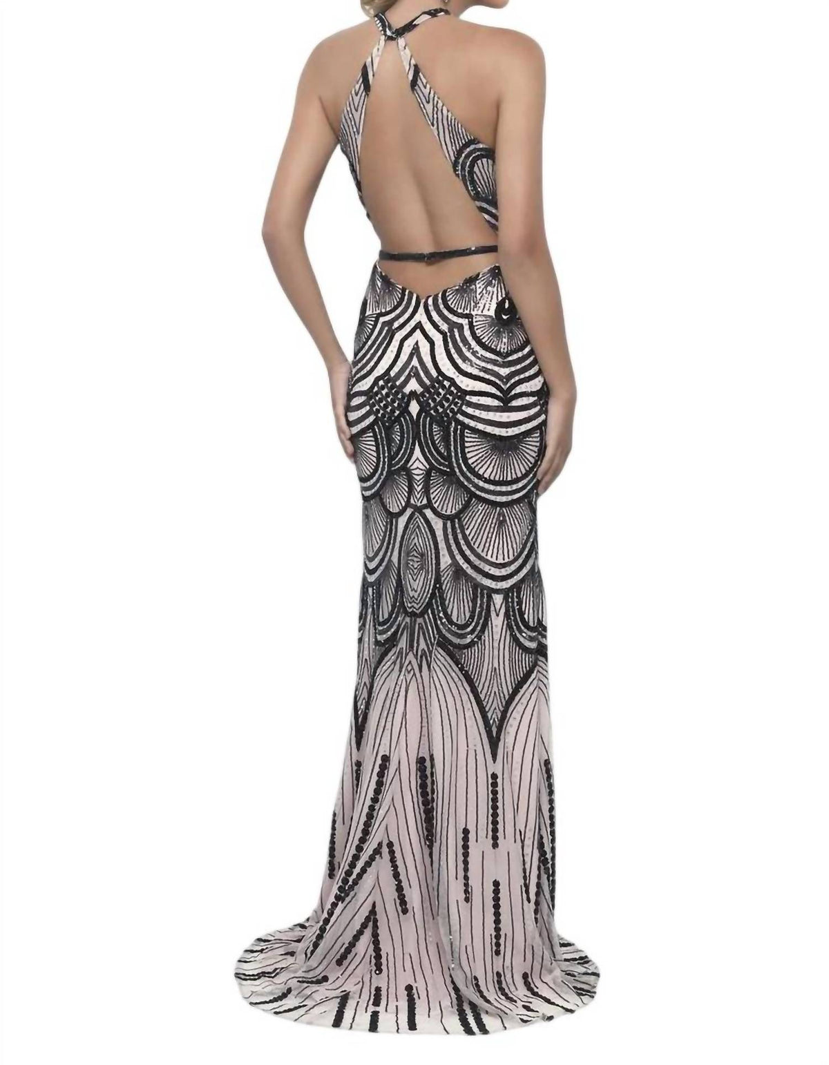 Sequin Open Back Evening Gown