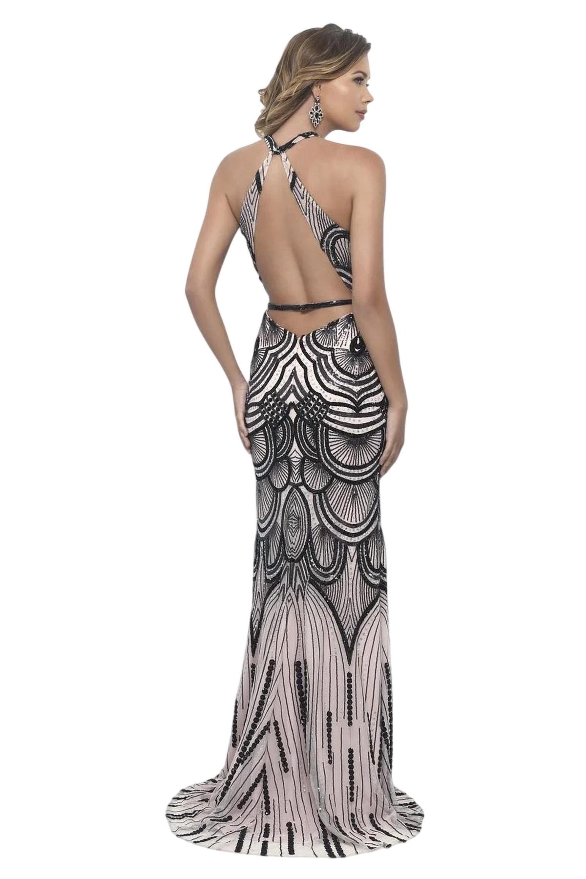 Sequin Open Back Evening Gown
