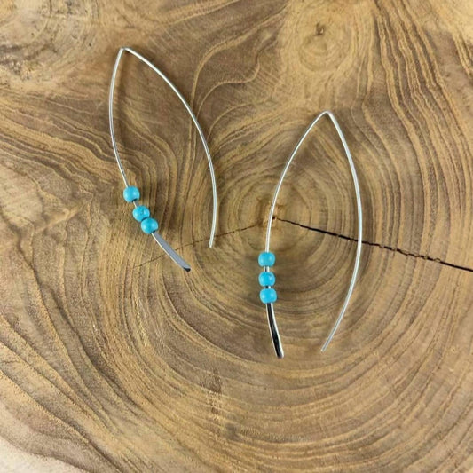 Women's Large Turquoise Three-stone Threader Earrings