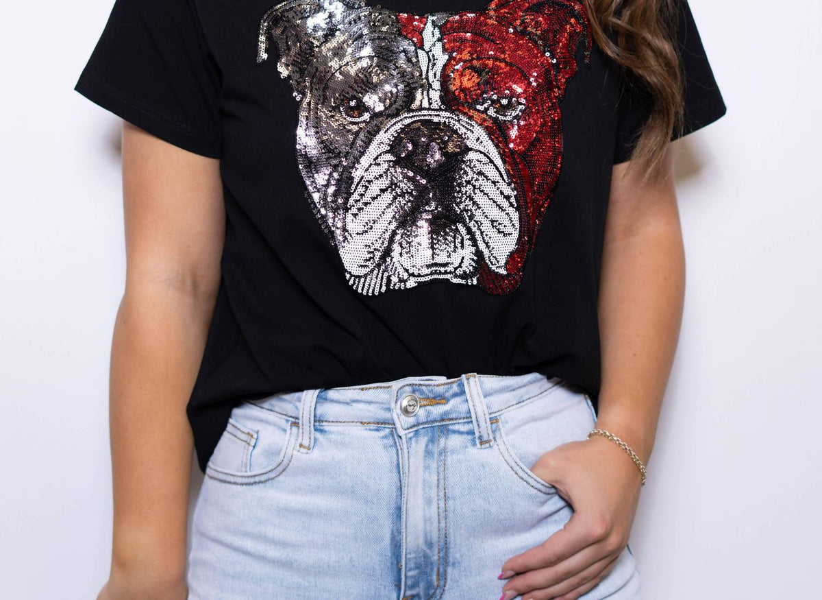 Bulldog Red Sequins Tee