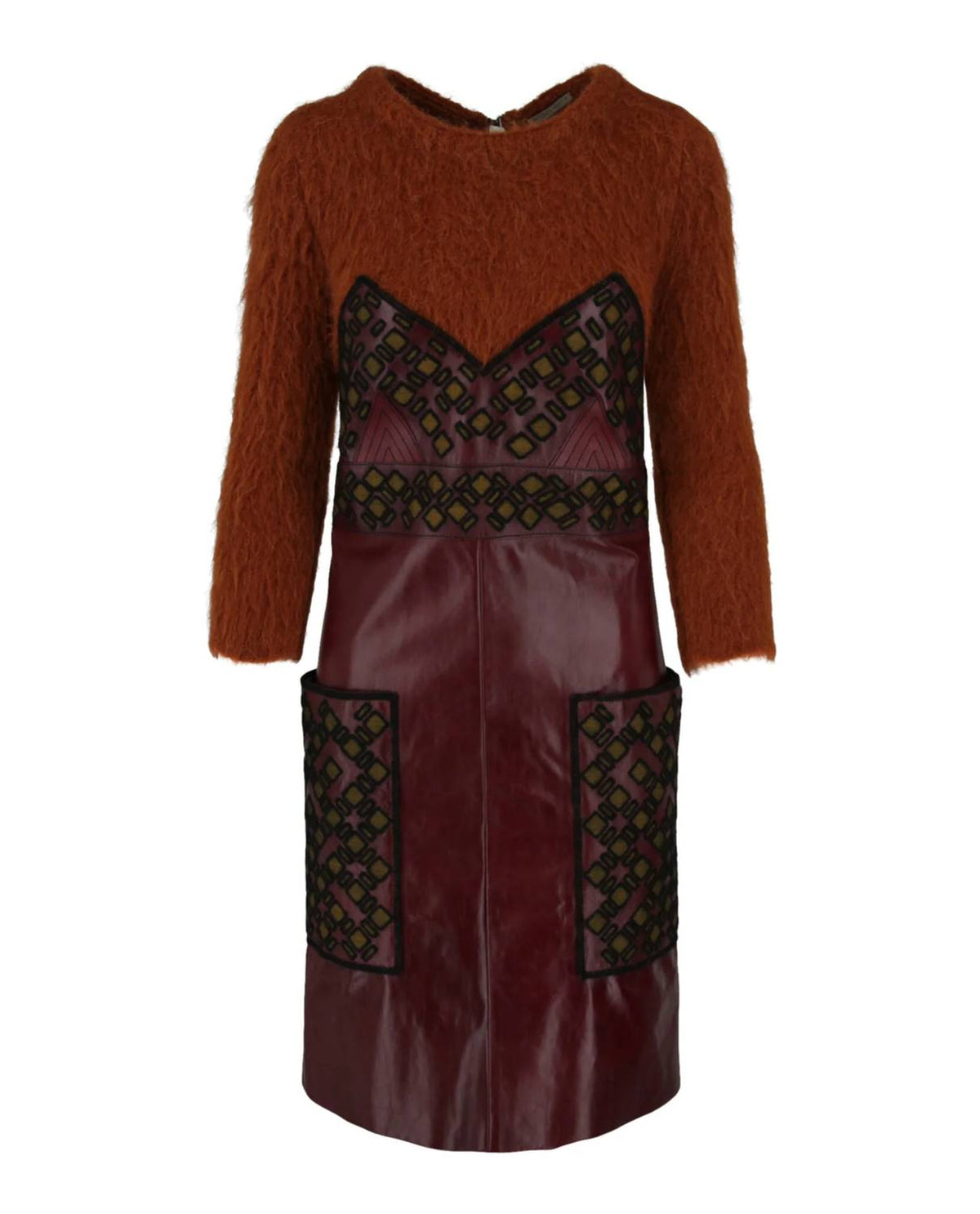 Women's Embroidered Leather Sweater Dress