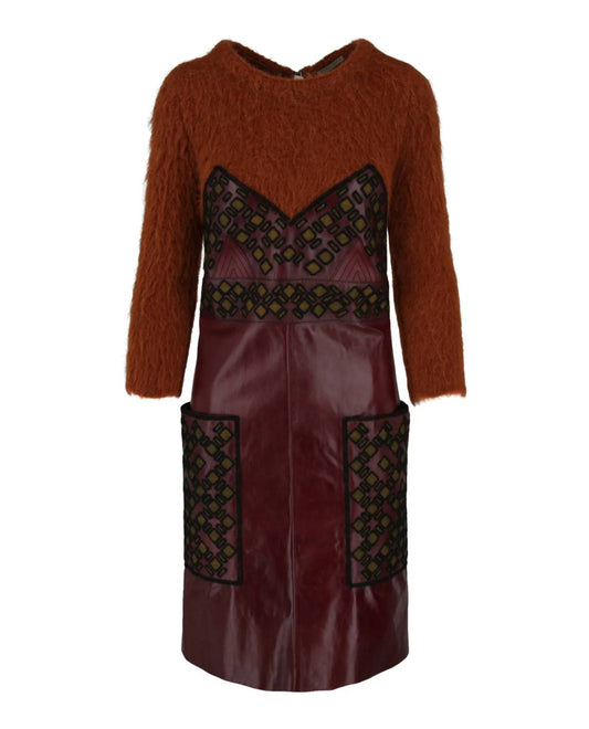 Women's Embroidered Leather Sweater Dress