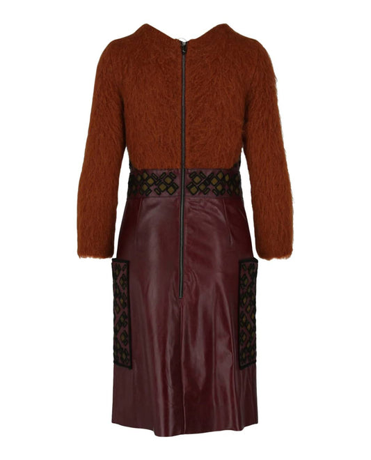 Women's Embroidered Leather Sweater Dress