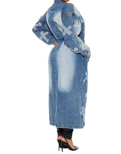 Covered Long Denim Maxi Jacket