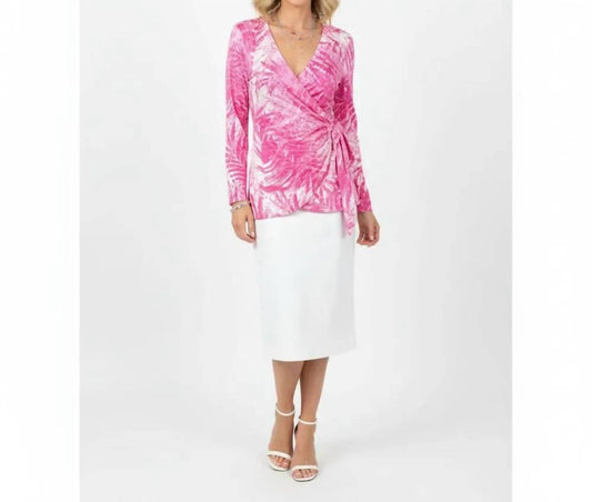 Linen Print Wrap Long Sleeve Tunic Top