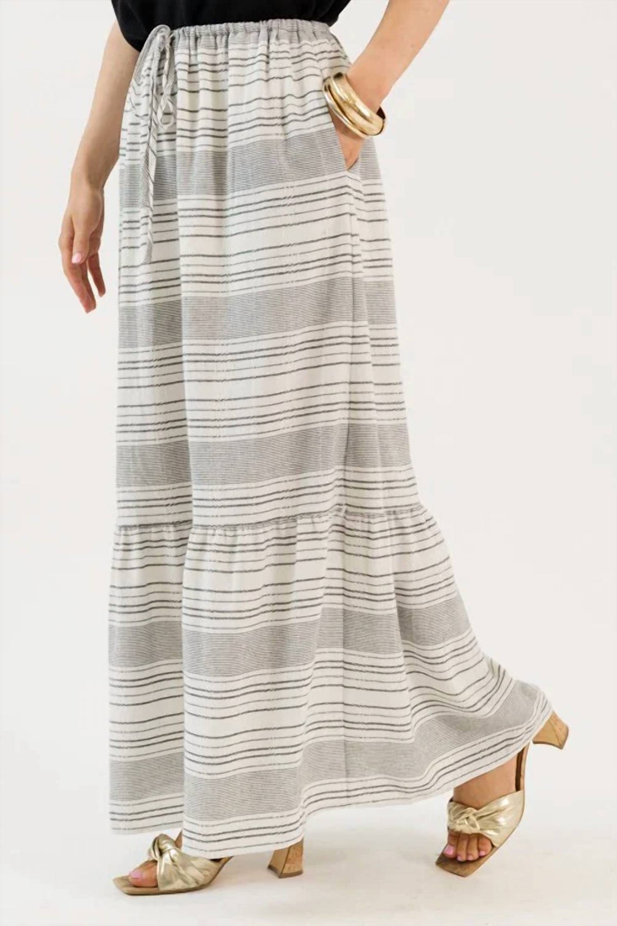 Isla Vista Striped Drawstring Maxi Skirt
