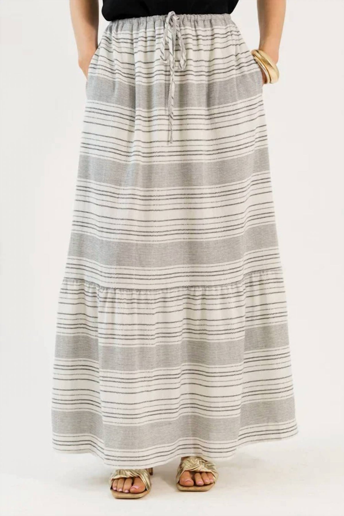 Isla Vista Striped Drawstring Maxi Skirt