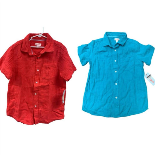 2 Short Sleeve 100% Cotton Button Up Shirt