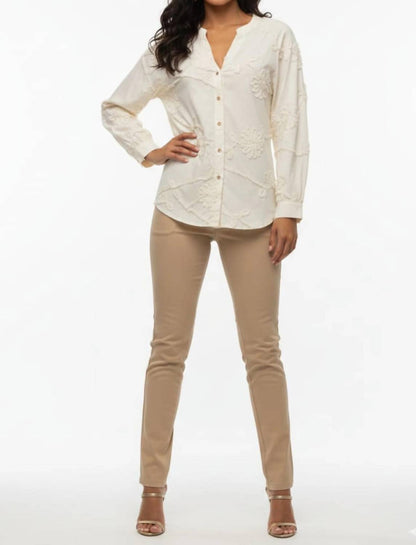 Embroidered Floral Button-down Blouse