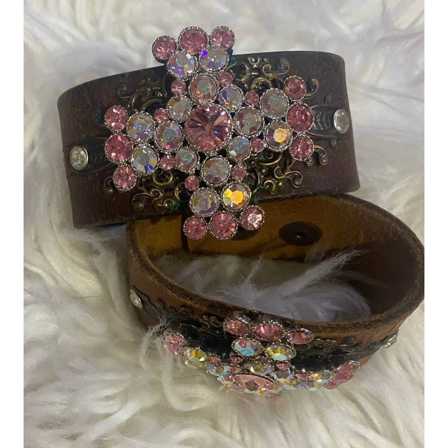 BFF Creations - Women's Rhinestone Cross Leather Cuff - Rack Hunt -