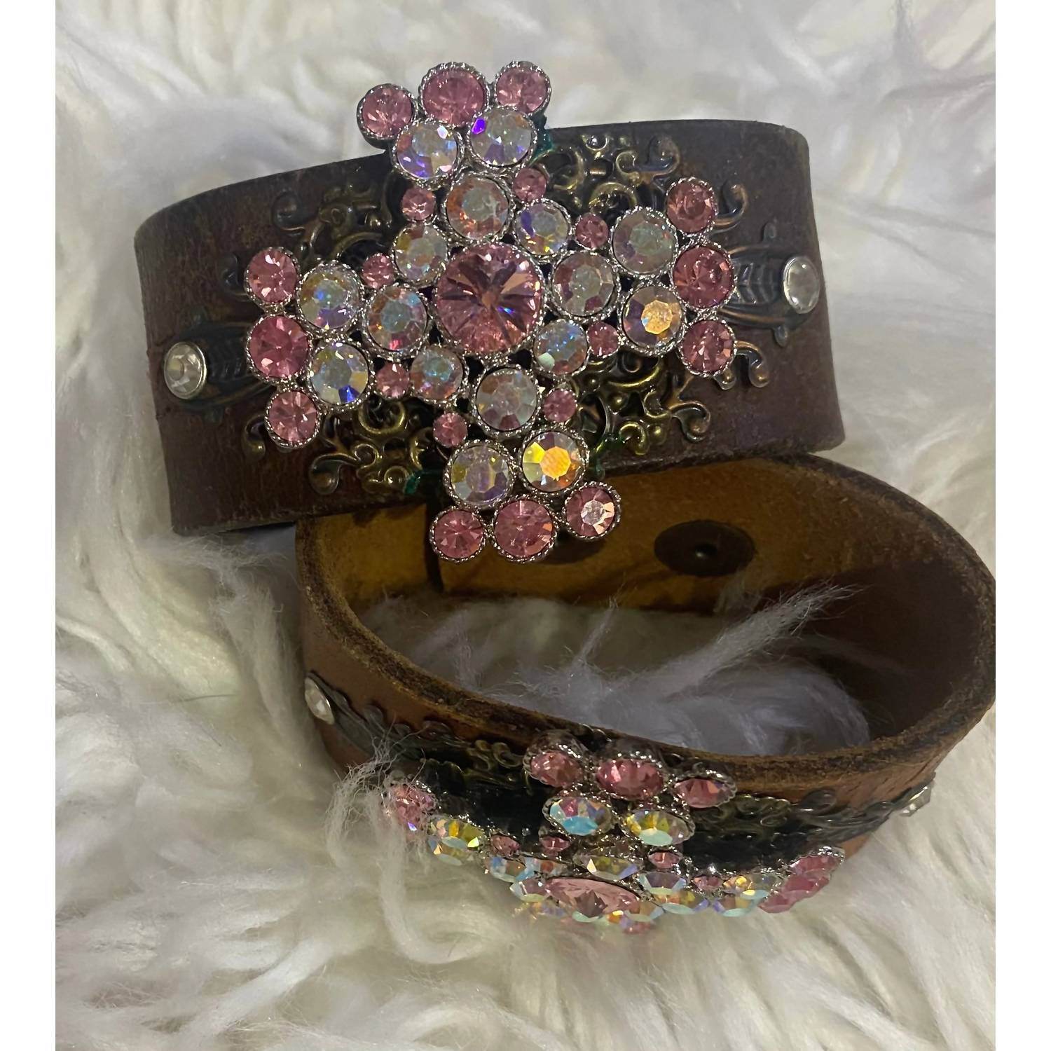 BFF Creations - Women's Rhinestone Cross Leather Cuff - Rack Hunt -