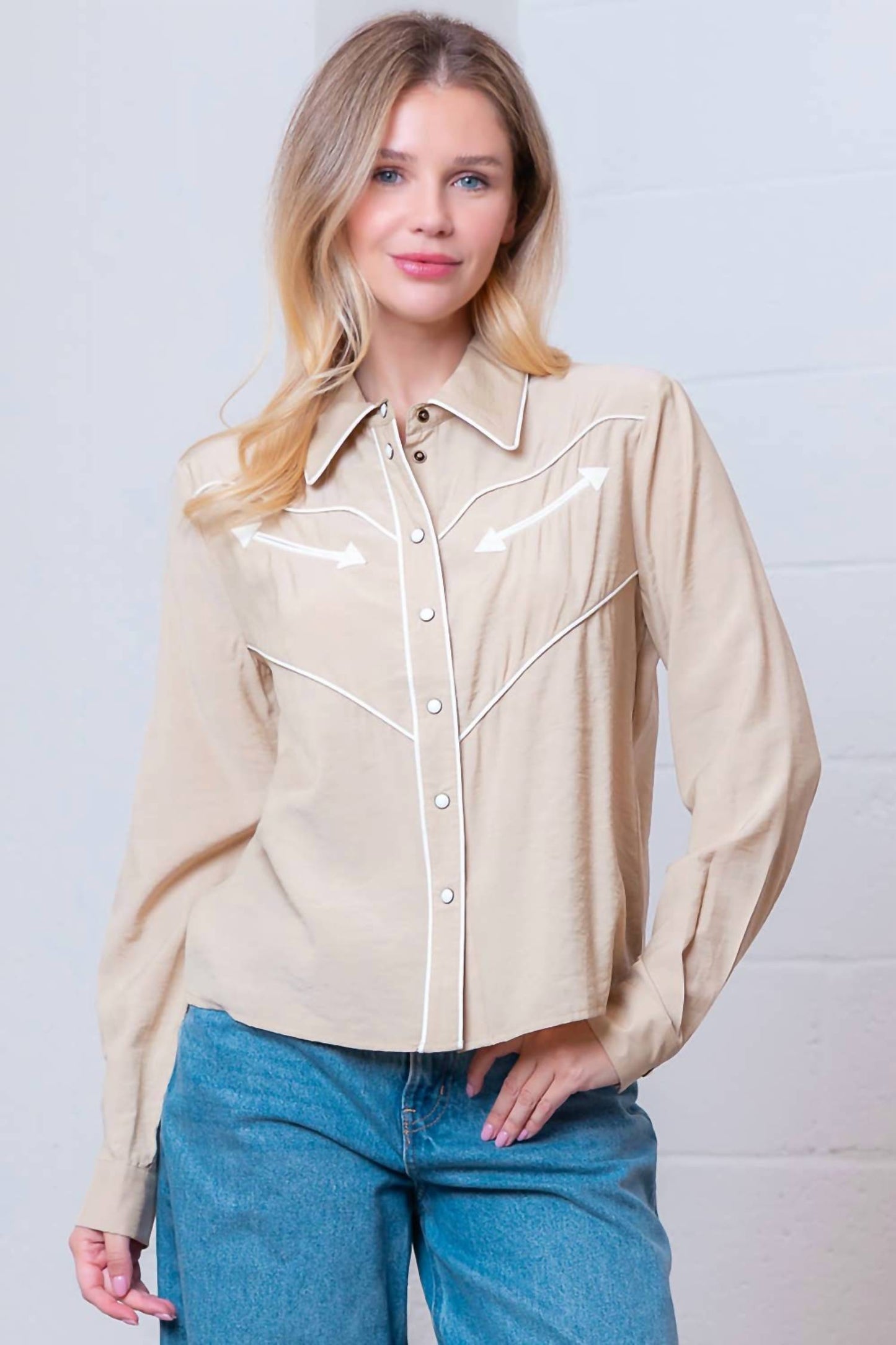 Long Sleeve Button-down Blouse