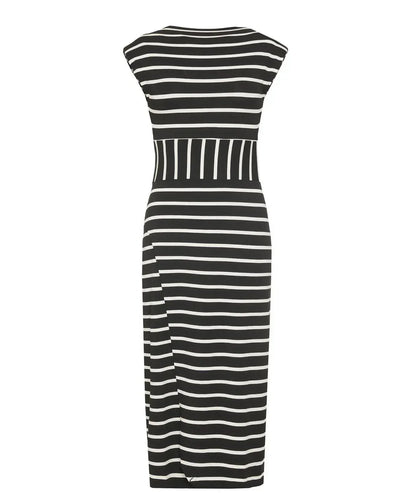 Kourbela - Sea Anchor Striped Midi Dress With Fold Over Skirt - Rack Hunt