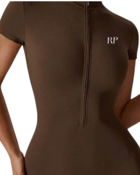 Rockstar Peach - Scuba Short Sleeve Zip Jumpsuit - Rack Hunt -