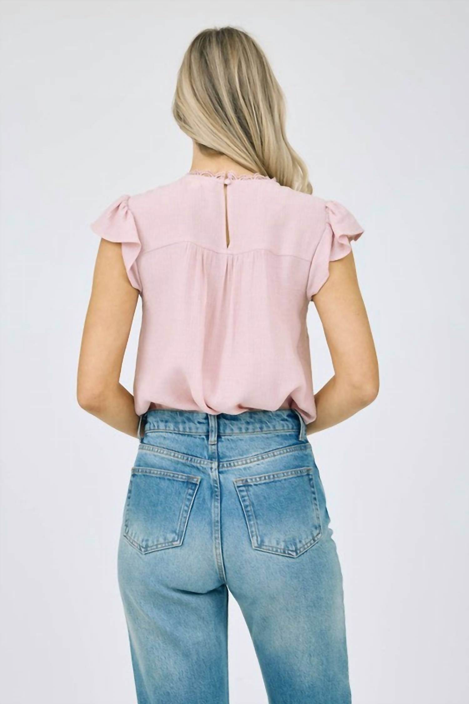 Mine and E&M - Lace Panel Short Ruffle Sleeve Blouse - Rack Hunt