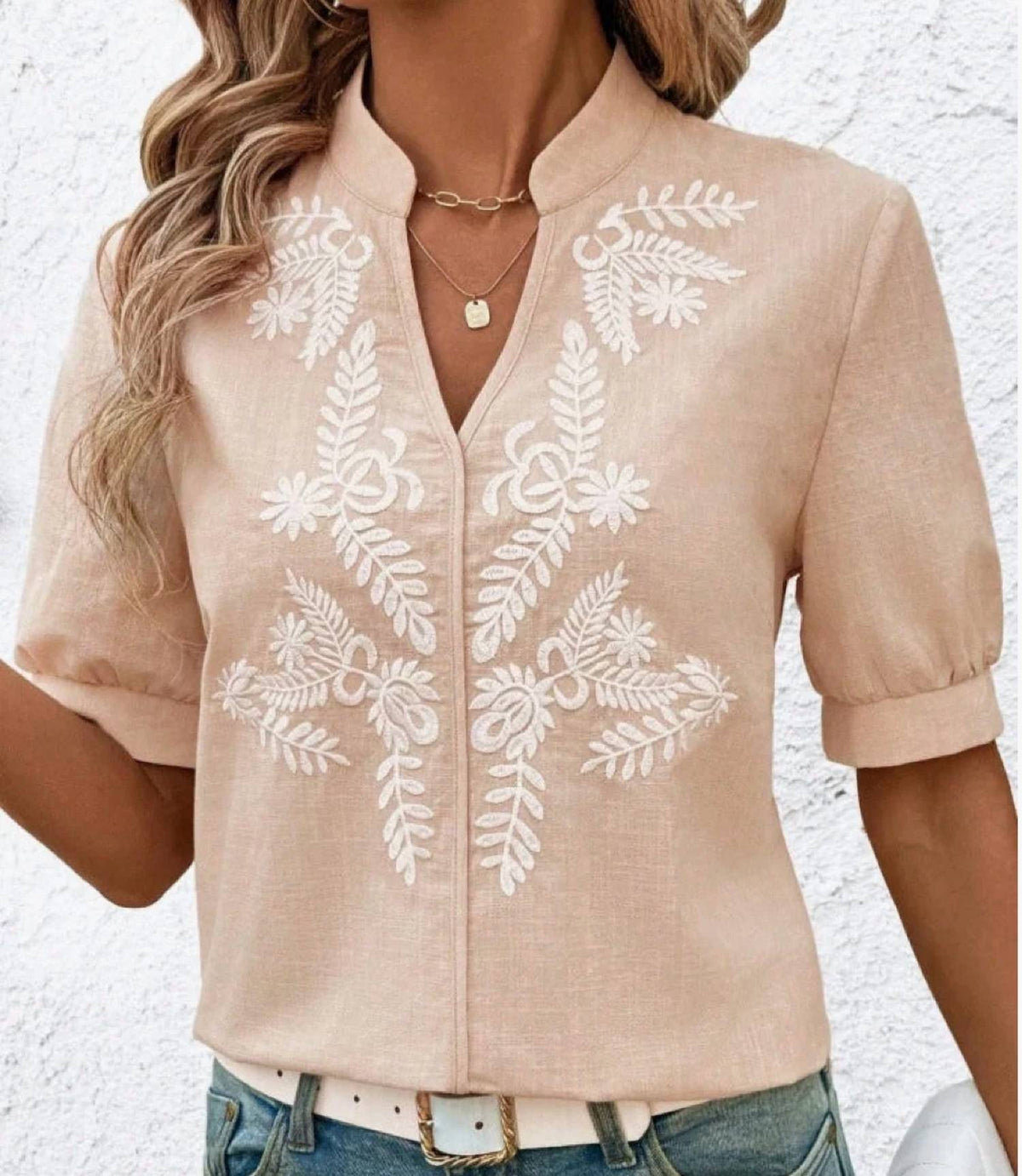 Puffy Sleeve Embroidered Blouse