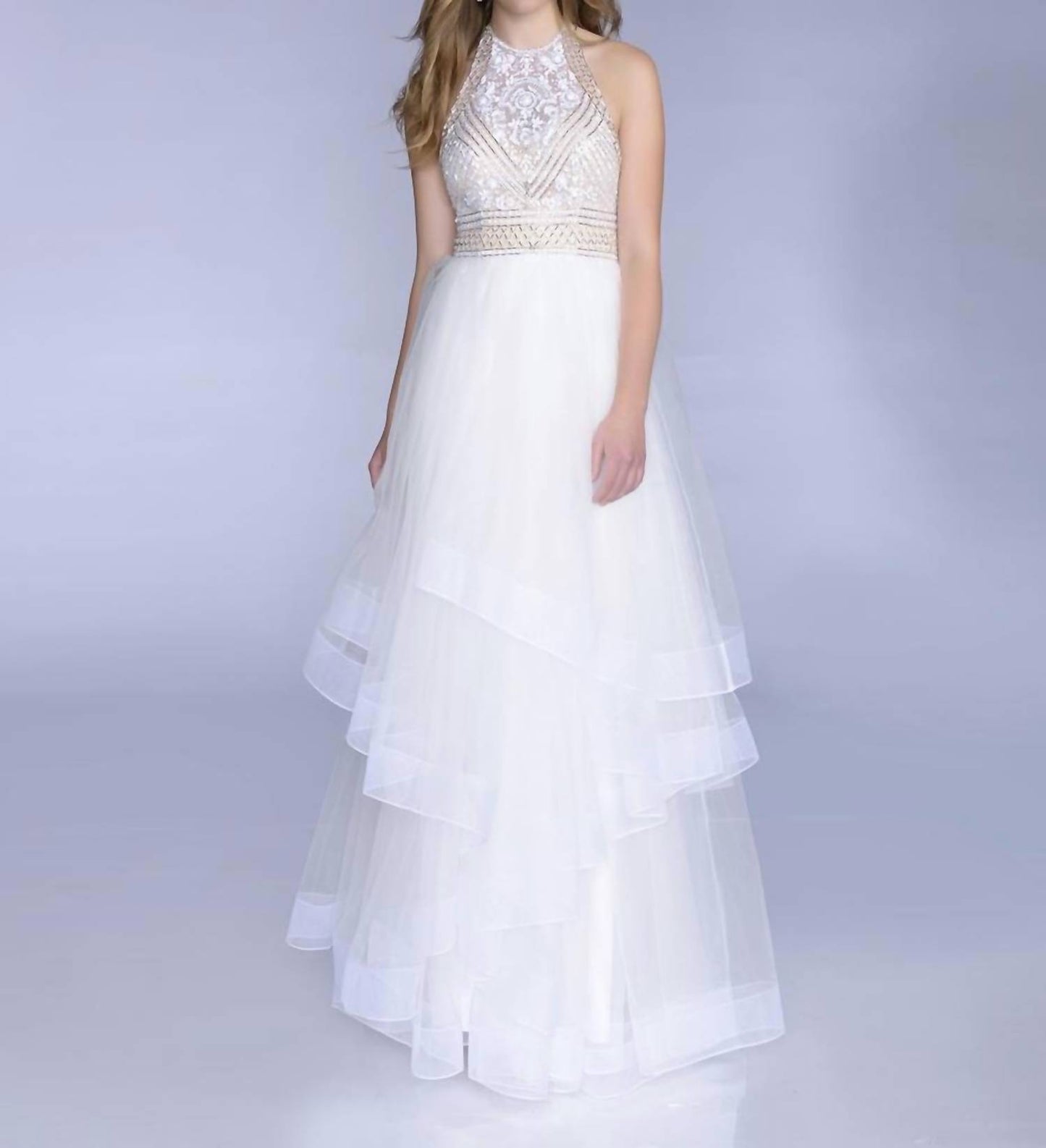 Sleeveless Patterned Evening Gown