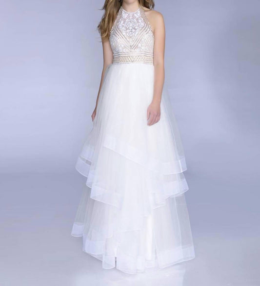Sleeveless Patterned Evening Gown