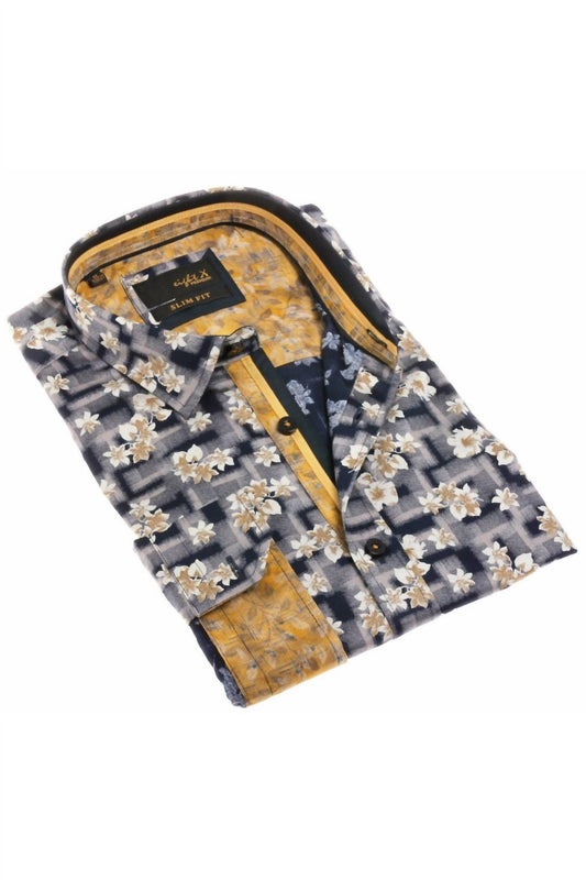 Floral Print Button Down Shirt With Trim
