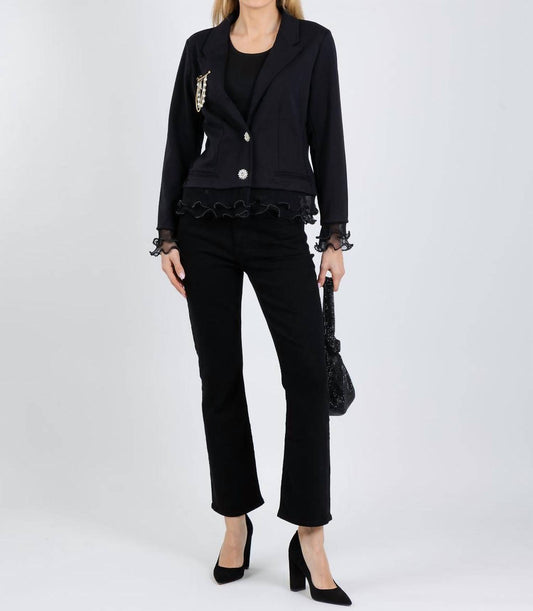 Crop Jacket With Pearl & Brooch