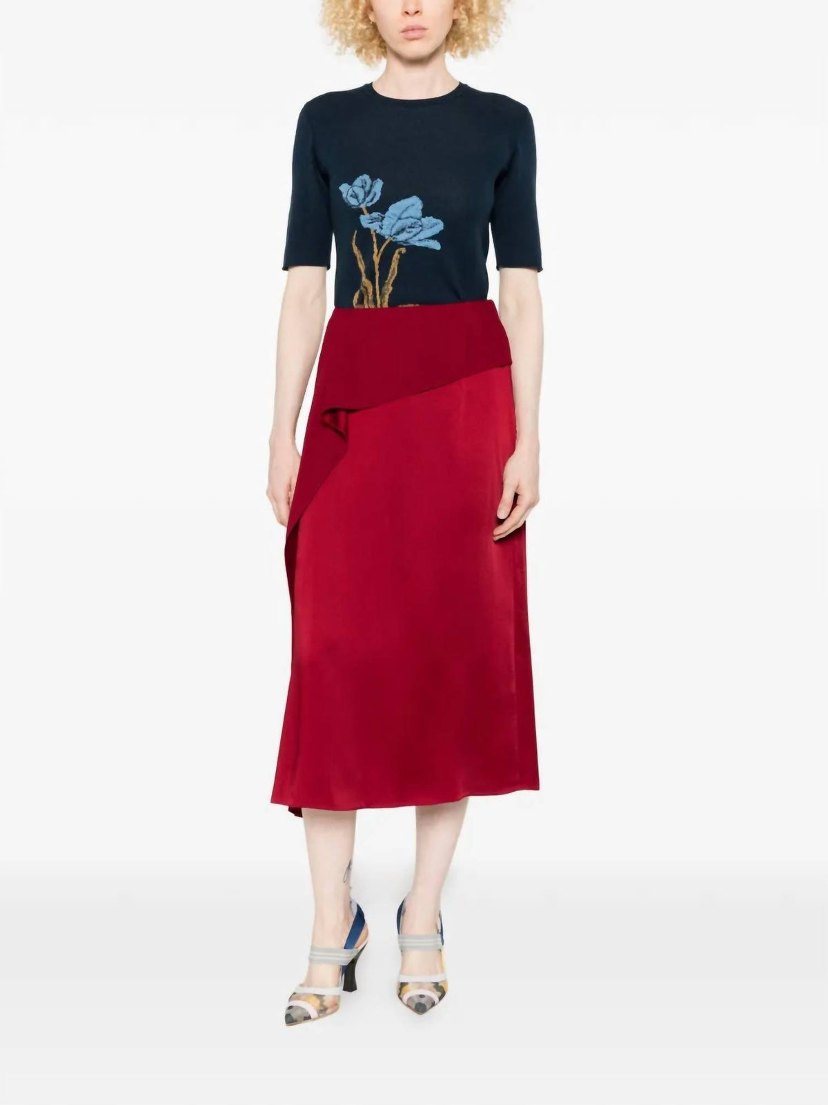 Short Sleeve Floral-motif Knitted Top