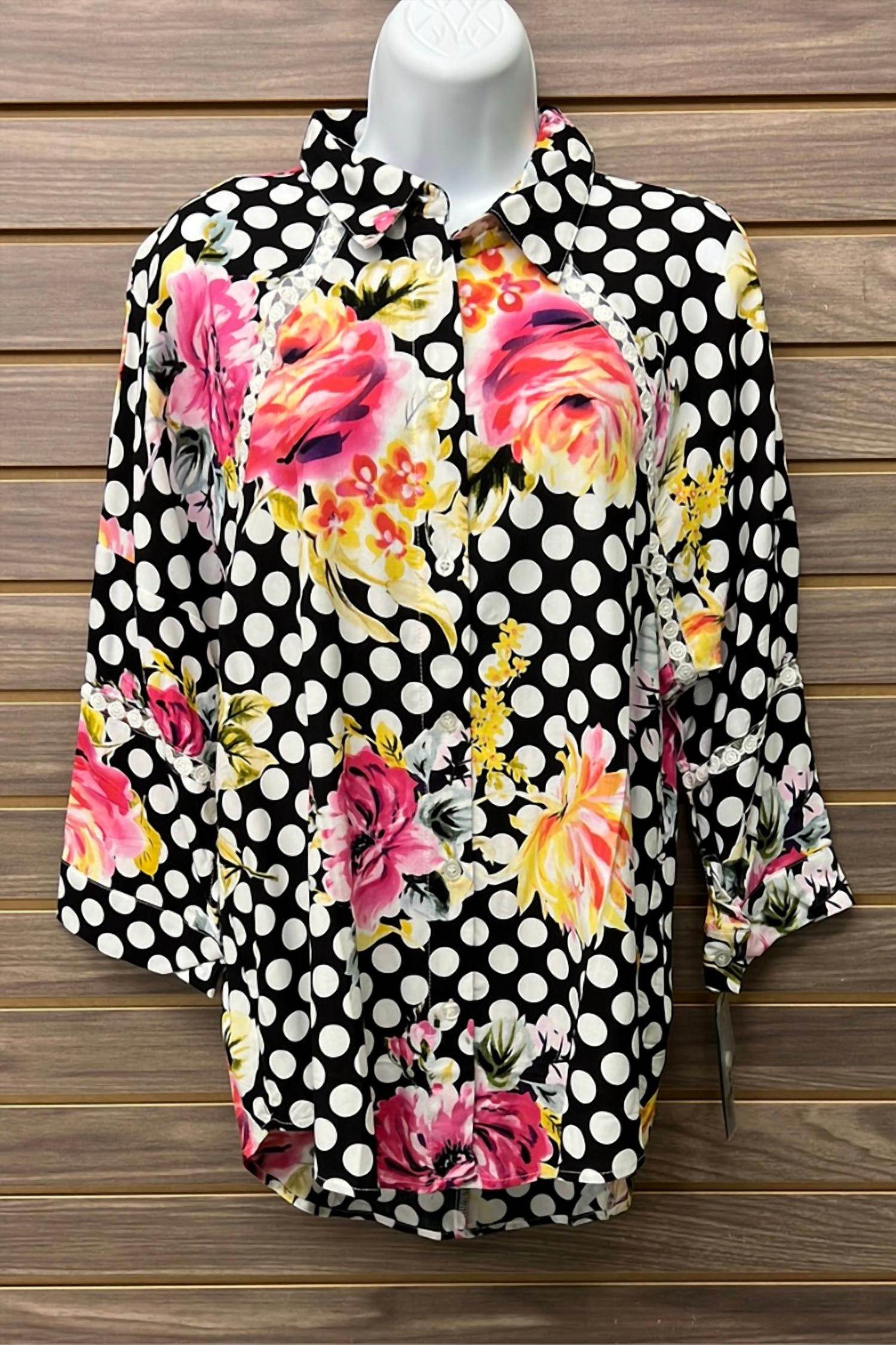 Cirana - Women's 3/4 Sleeve Polka Dot Floral Blouse - Rack Hunt -