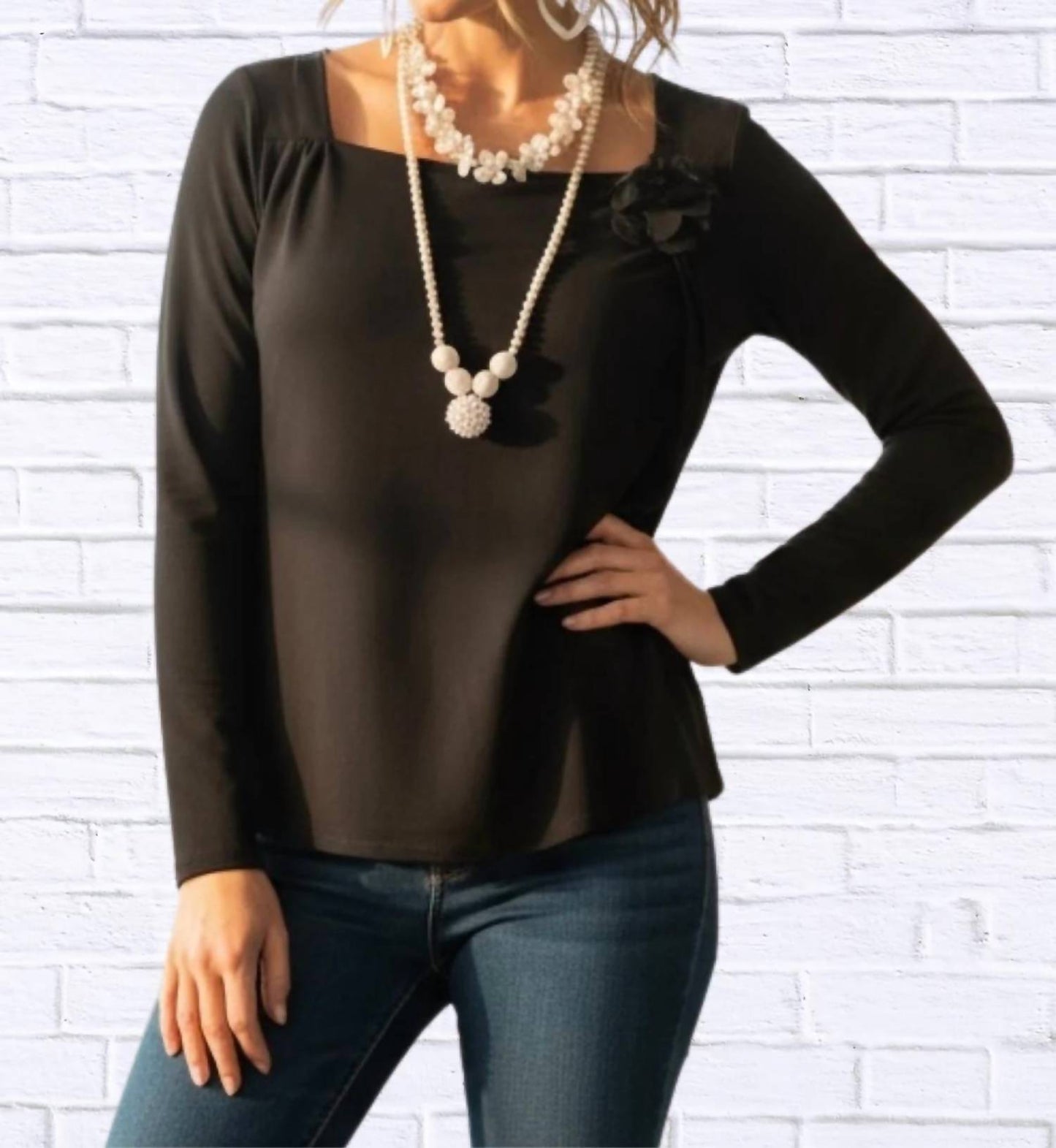 Elizabeth Square Neck Long Sleeve Top