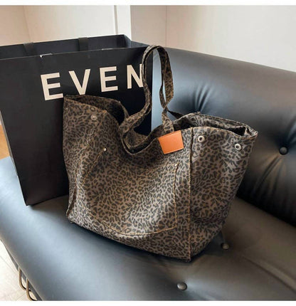 Leopard Print Slouchy Shoulder Tote Bag