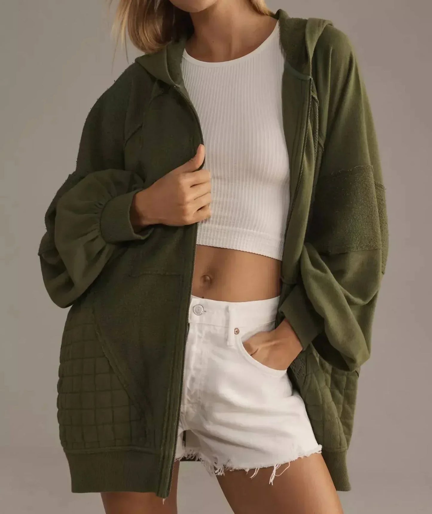 Pilcro - Mixed Print Full Zip Hooded Sweatshirt - Rack Hunt