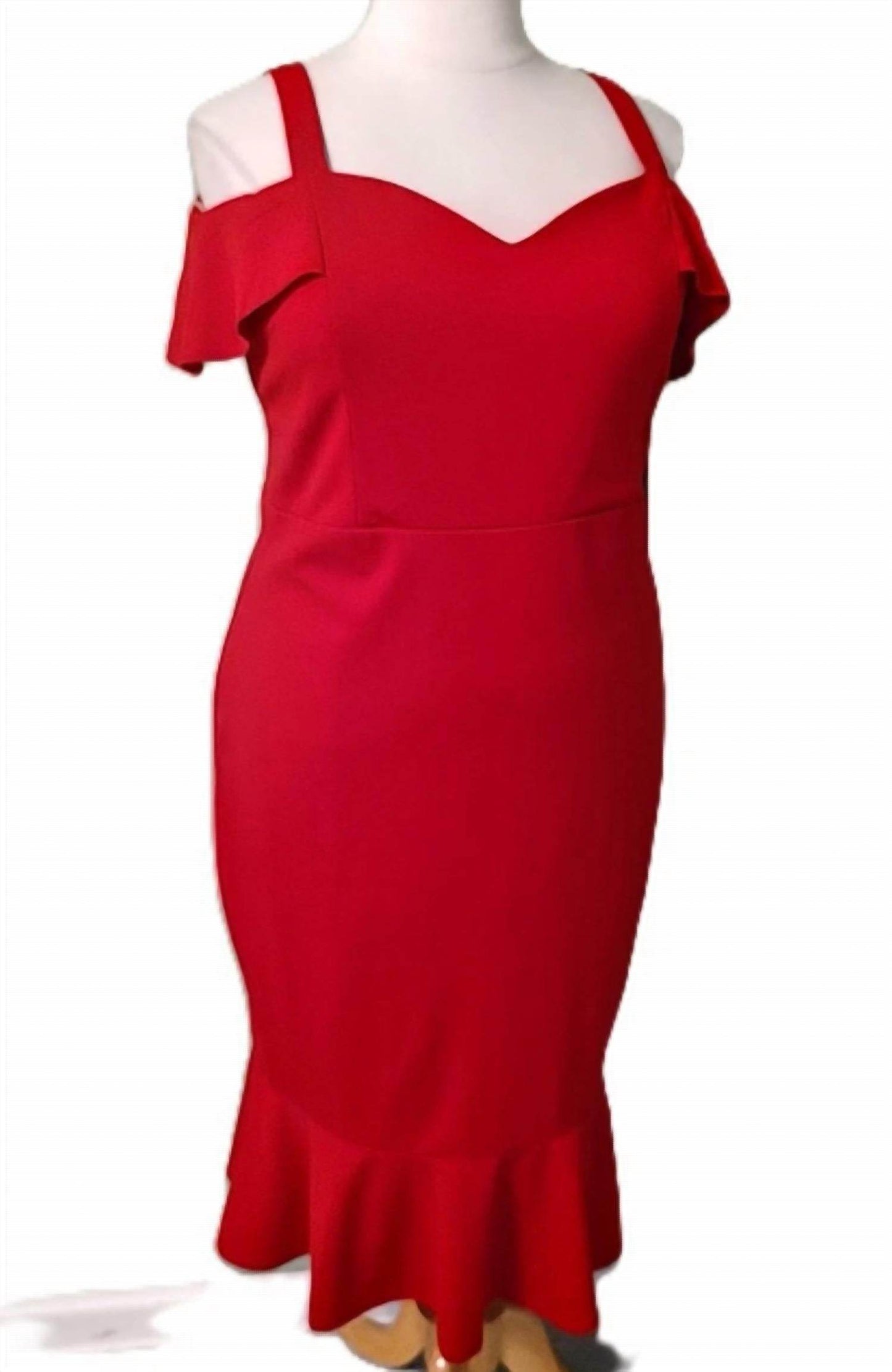 Emerald Sundae - Cold Shoulder Ruffle Bottom Cocktail Party Midi Dress - Rack Hunt -