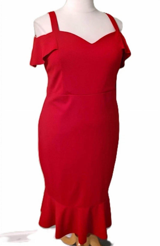 Emerald Sundae - Cold Shoulder Ruffle Bottom Cocktail Party Midi Dress - Rack Hunt -