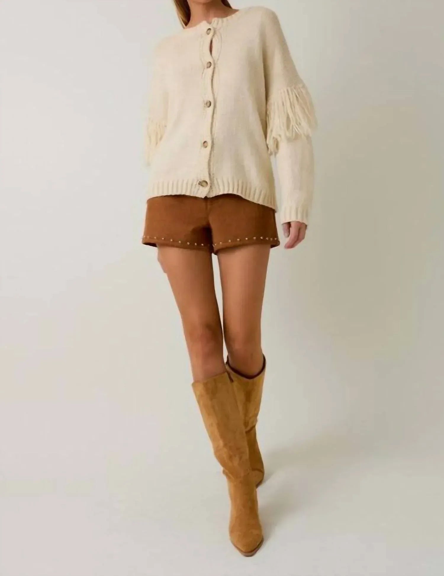 Sunday Edition - Round Neck Long Sleeve Fringe Cardigan - Rack Hunt