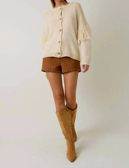 Sunday Edition - Round Neck Long Sleeve Fringe Cardigan - Rack Hunt