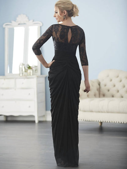 Illusion Bateau Pleated Sheath Dress