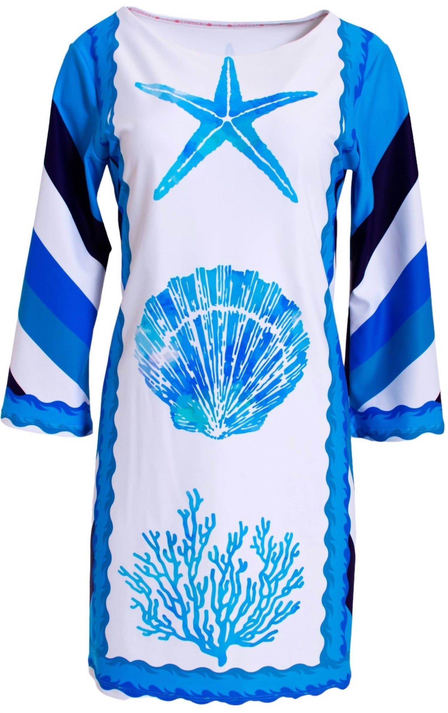 Michelle Parisou - Sea Life with Border Stripe Blue Resort Dress - Rack Hunt