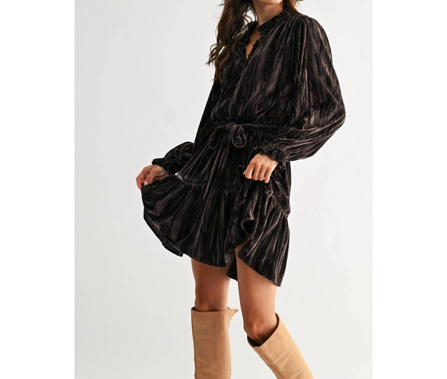 Seam Detail Velvet Mini Dress