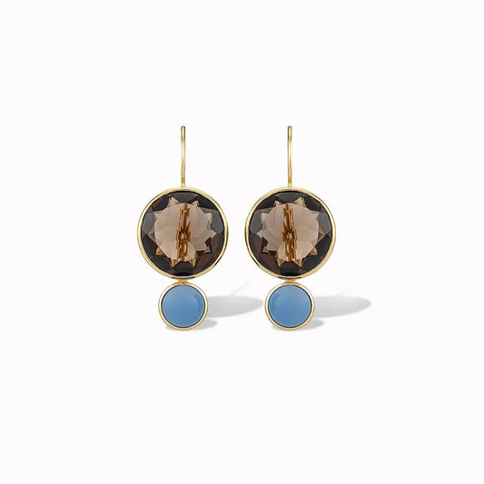 Laura Foote Women's Color Block Drop Earrings in Faceted Smoky Topaz/Blue Chalcedony