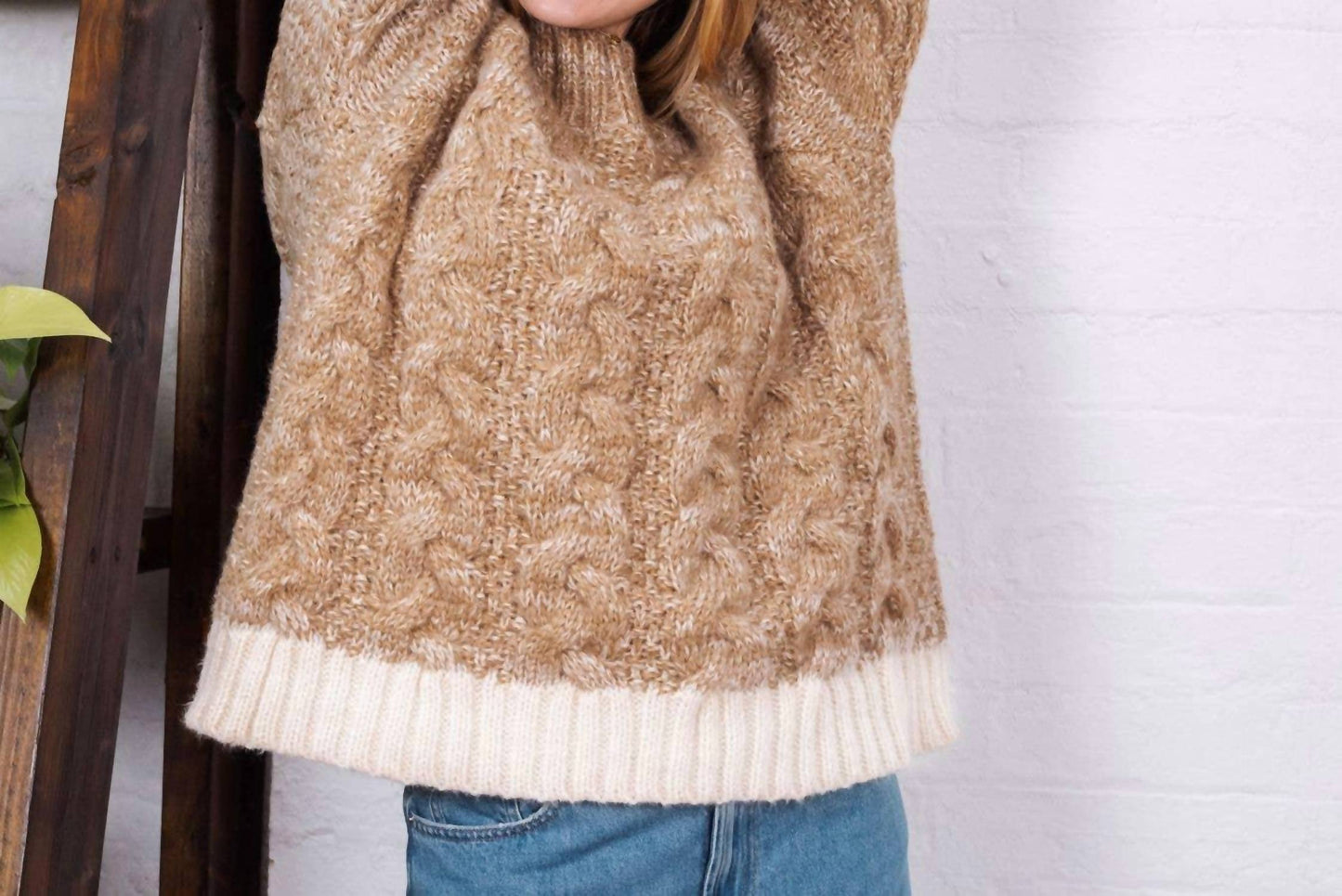 Jennie Cable Marled High Neck Balloon Sleeve Sweater
