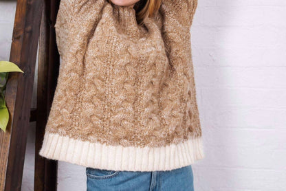 Jennie Cable Marled High Neck Balloon Sleeve Sweater