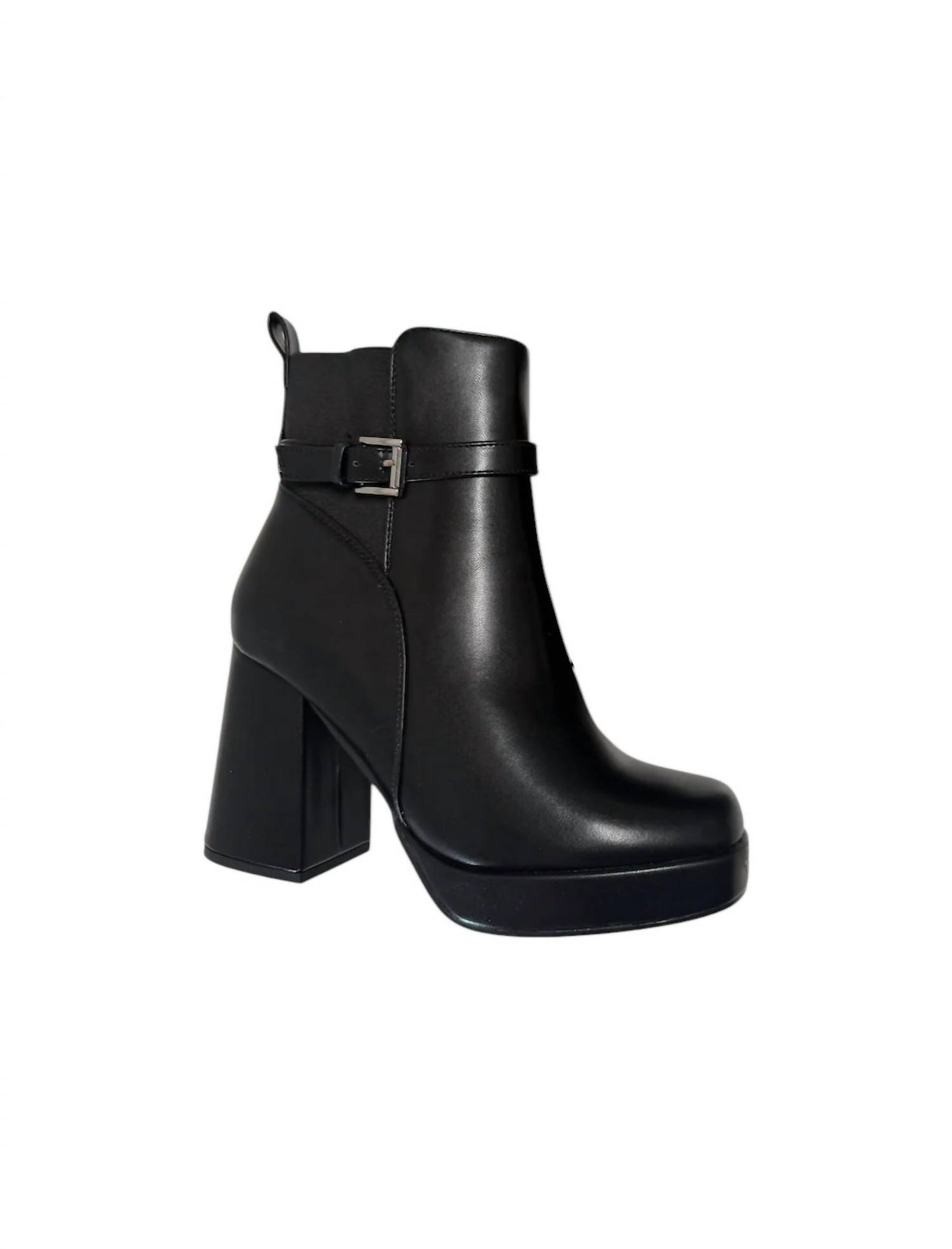 Women's Leather Buckle Platform Bootie