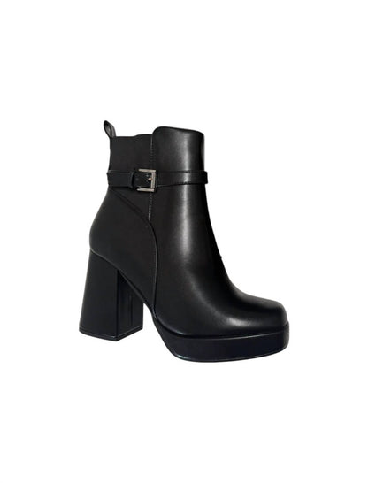Women's Leather Buckle Platform Bootie