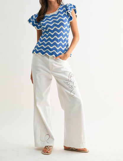 Chevron Knit Ruffle Top